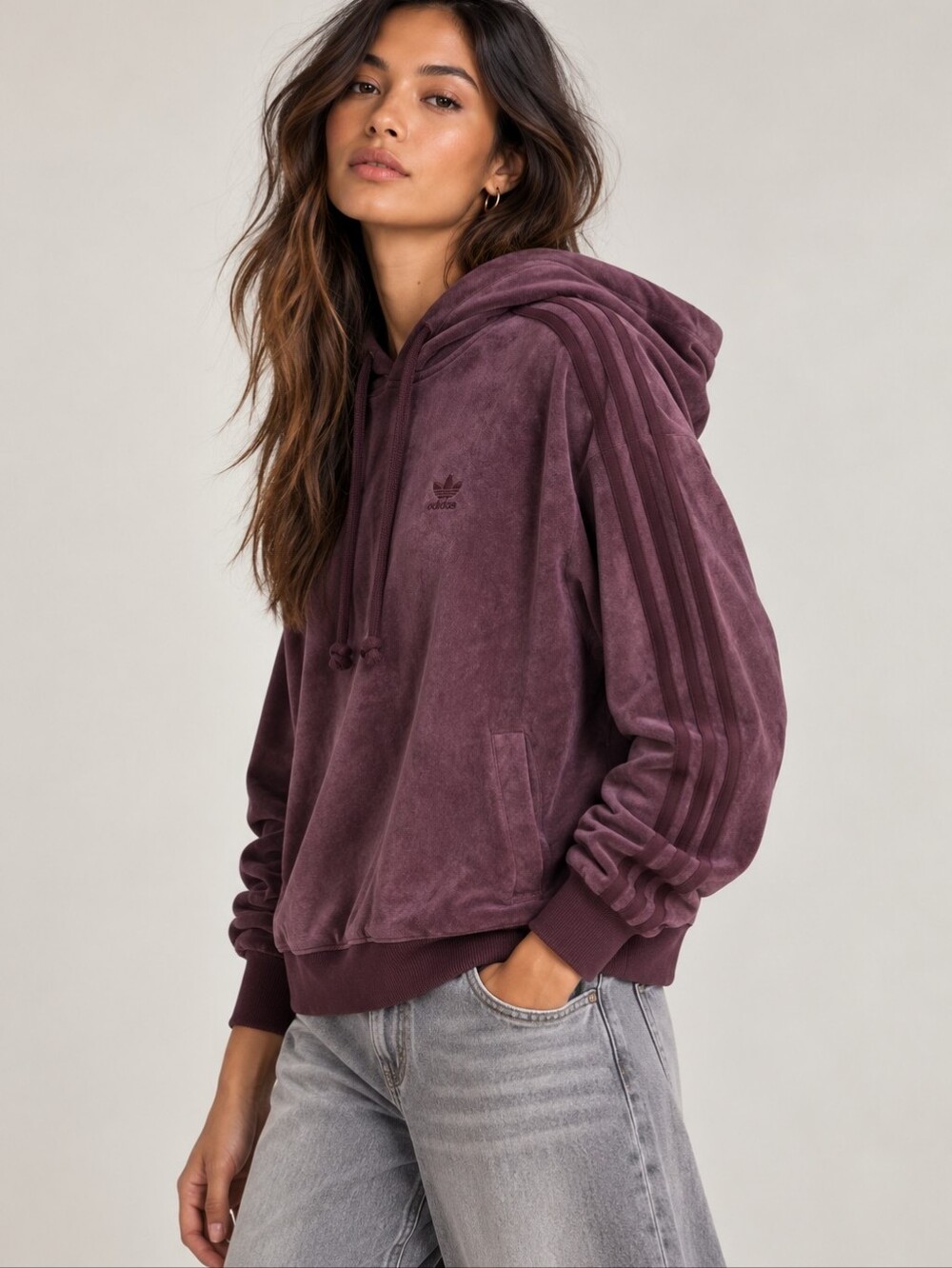 NWT ADIDAS Suede Hoodie Sweatshirt In Shadow Maroon Purple Medium New